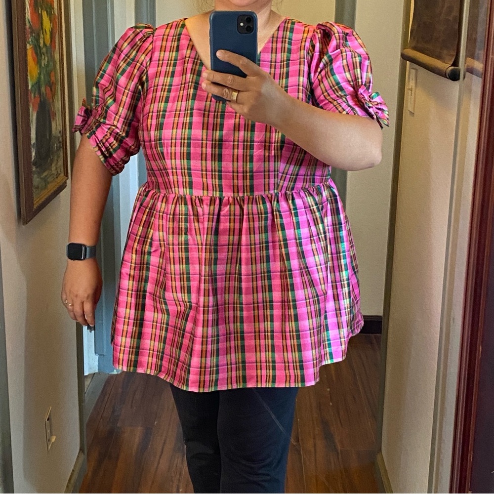 WAYWARD FANCIES Check Print Dupioni Peplum Top XXL Feminine Preppy Casual - Picture 12 of 12